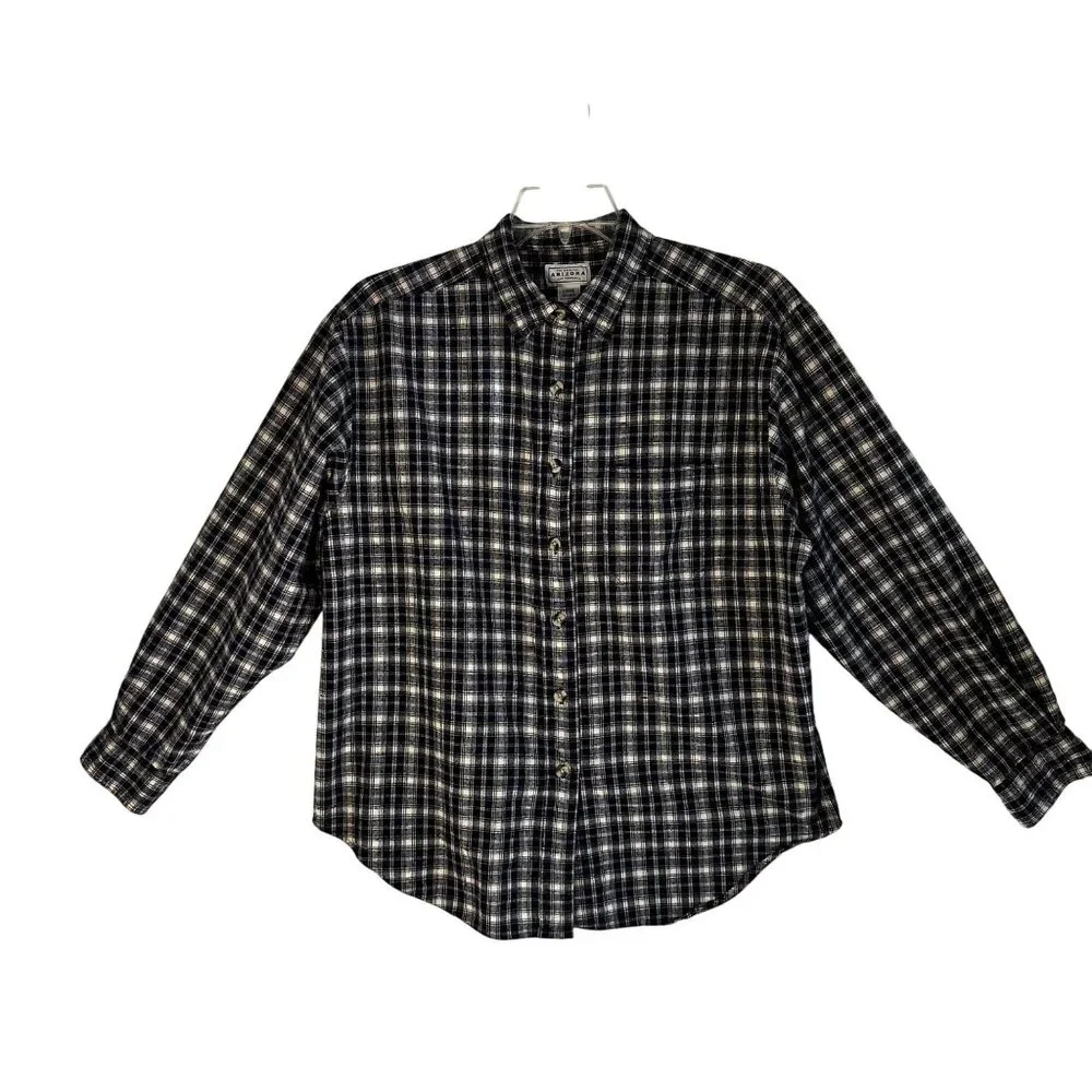 Arizona Jean Company Women's Plaid Long Sleeve Shirt Size Large 100% Cotton - Picture 1 of 9